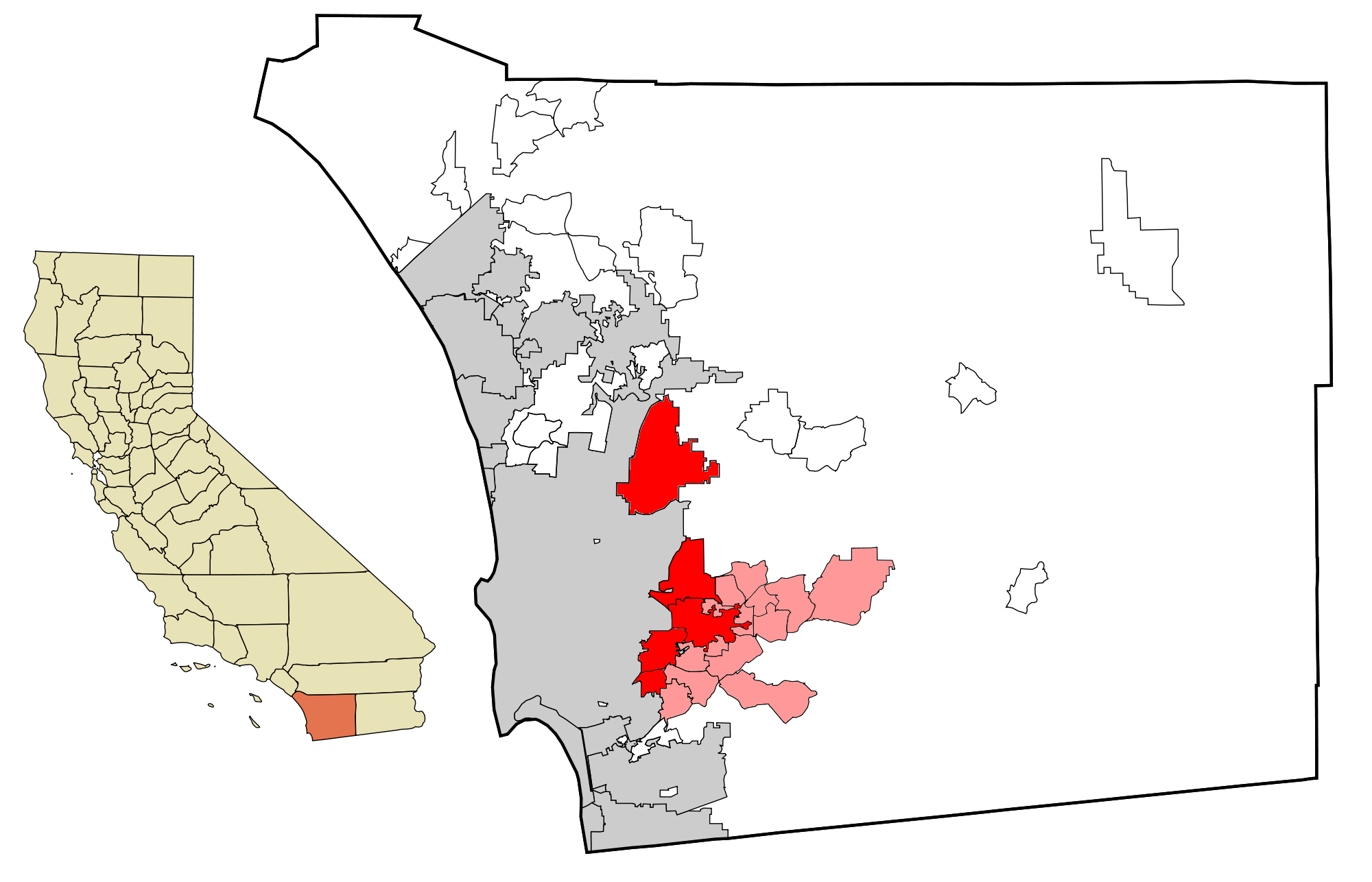 Map of East County, San Diego